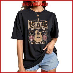 Oversized Vintage Graphic Tee Soft Stretch Fabric Drop Shoulder Summer Top